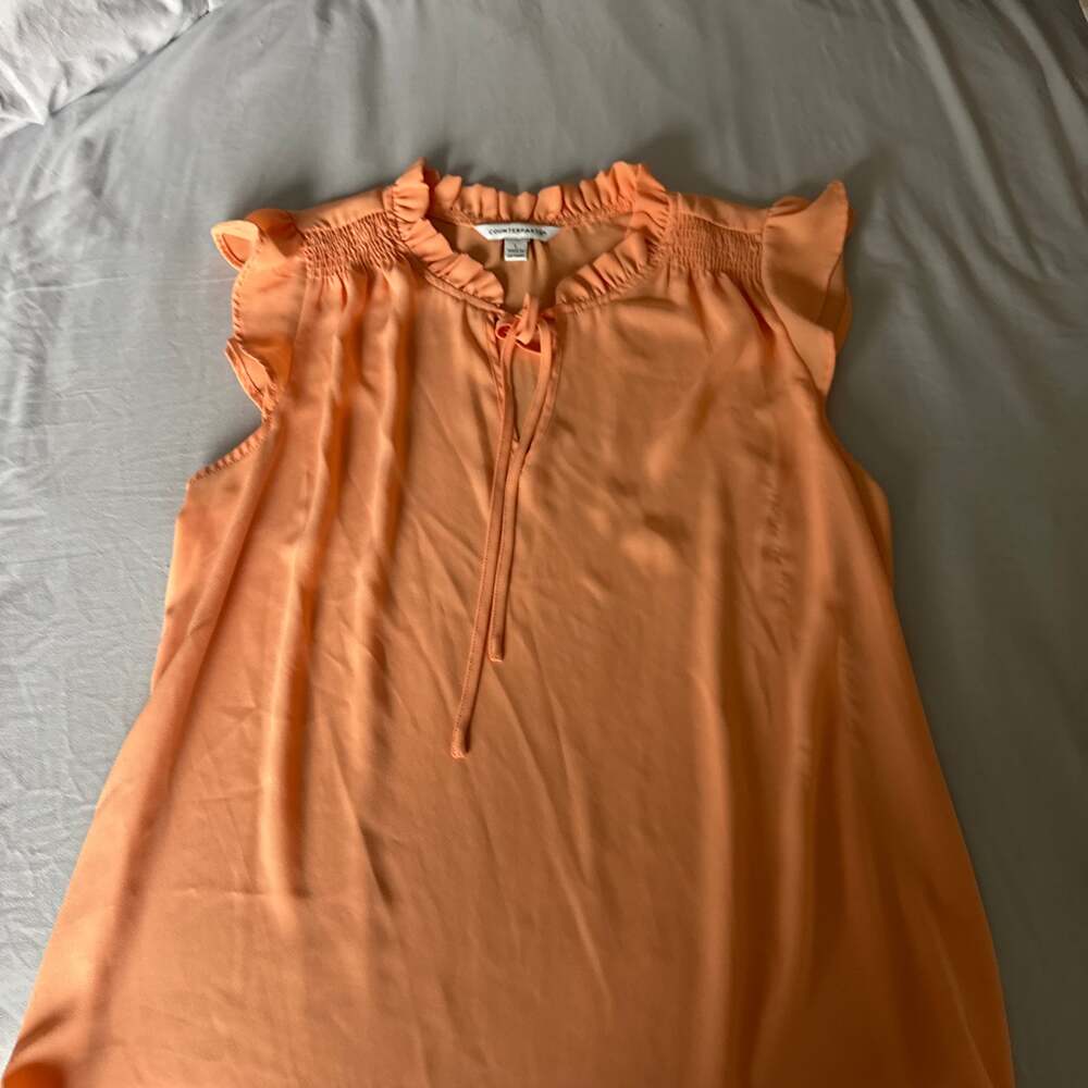 Counterparts Orange Sleeveless Ruffle Neck Tie Front Blouse